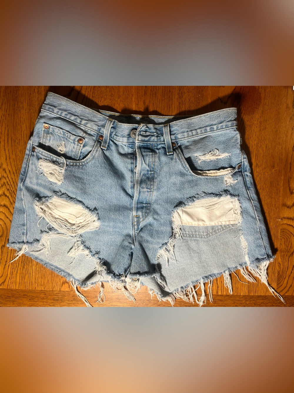 Levi's Light Blue Distressed Denim Cutoff Shorts